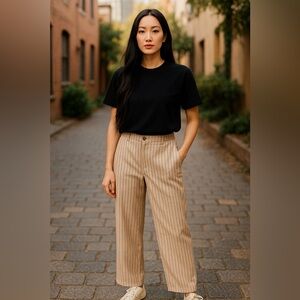 DIVIDED‎ Black Pinstripe Tan Capri Pant 16 Women Painter High Rise Streetwear